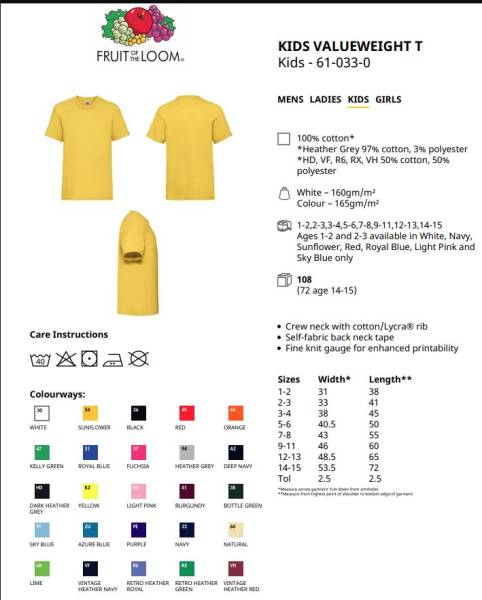 Fruit of the Loom Dětské tričko Valueweight2